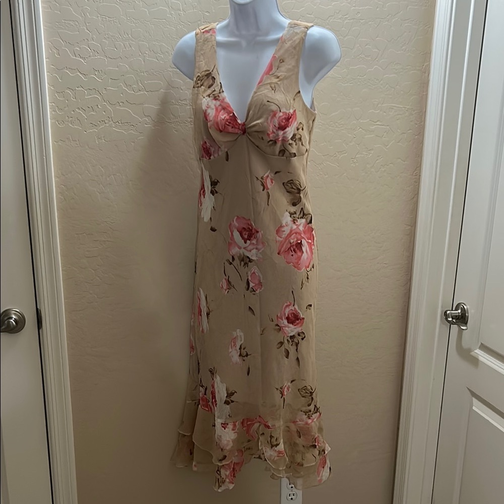 My Michelle Elegant Cream and Pink Floral Chiffon Dress